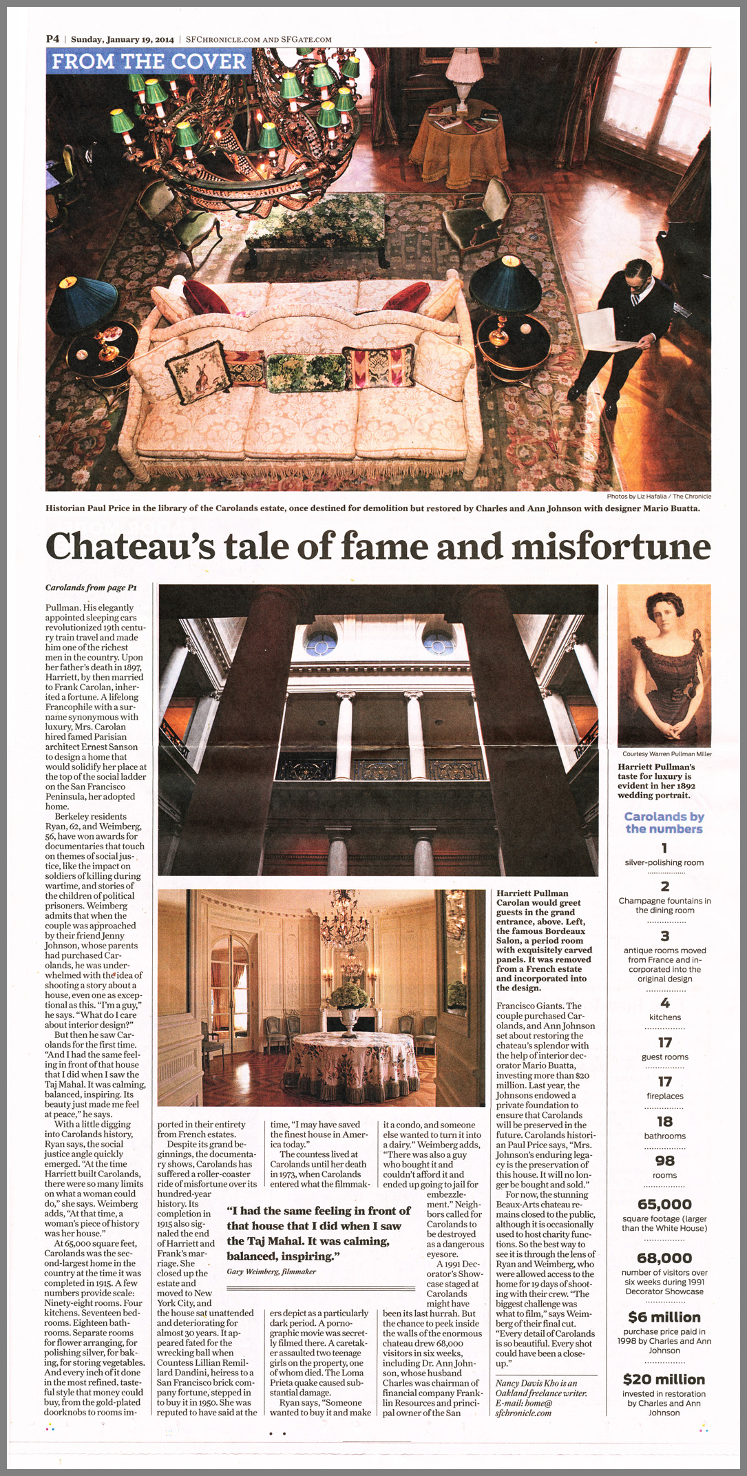 Chateau Carolands in SF Chronicle, pg2